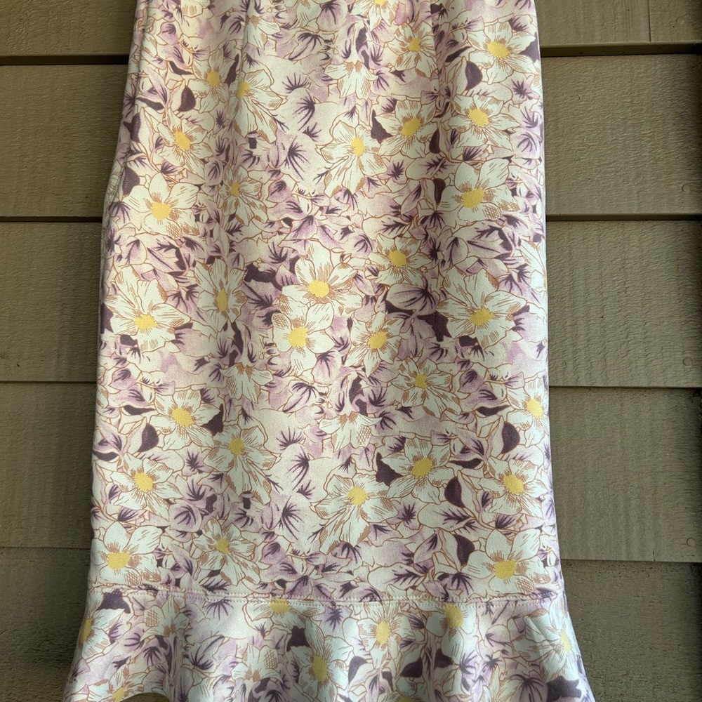 Anthropologie side ruffle skirt faux suede mellow lavender yellow tones Sz 4